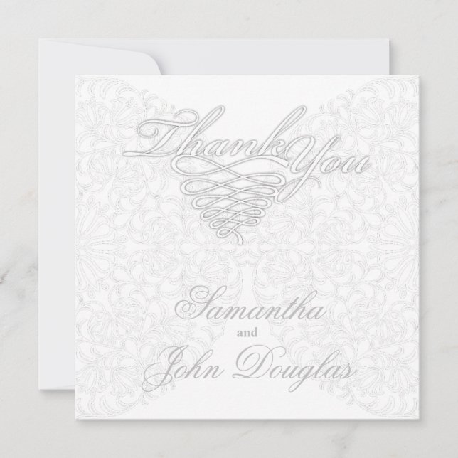 Elegante Spitzen Gray & White Moderne Minimalistis Dankeskarte (Vorderseite)