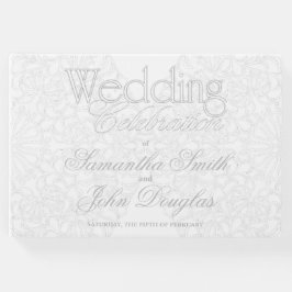 Elegante Spitzen Gray & White Moderne Minimalistis Gästebuch