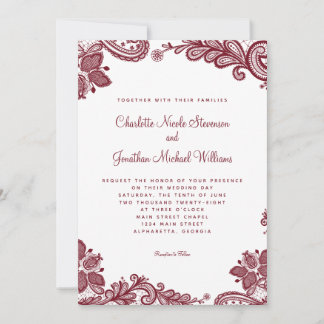 Elegante Spitzen-Hochzeit Custom Foto Red White Ch Einladung