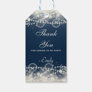 Elegante Spitzen und Perlen auf Blue Danke Geschenkanhänger