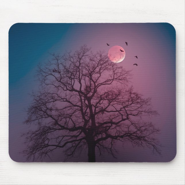 Elegante Spooky Halloween Themenbaum Mondwerk Mousepad (Vorne)