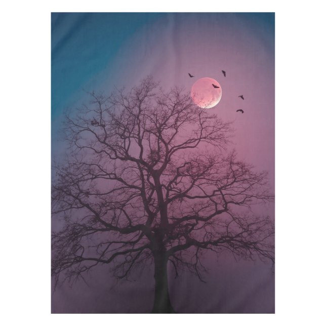 Elegante Spooky Halloween Themenbaum Mondwerk Tischdecke (Vorderseite)