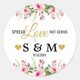Elegante Spread-Liebe Rosa Blumenmonogramm Runder Aufkleber