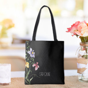 Elegante Spring Black Floral Boho Niedlich Tote Ba