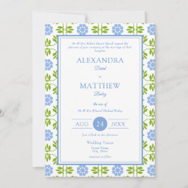 Elegante Spring Blue Green Floral Geometric Weddin Einladung