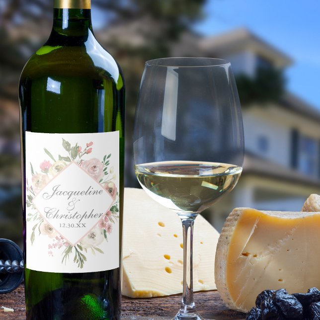 Elegante Spring Floral Blush Peony Wedding Weinetikett (Von Creator hochgeladen)