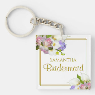 Elegante Spring Floral Bridesmaid Gefallen an Name Schlüsselanhänger