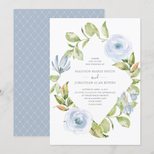 Elegante Spring Floral Diamond Dusty Blue Wedding Einladung
