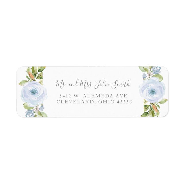 Elegante Spring Floral Dusty Blue Wedding Labels (Vorne)