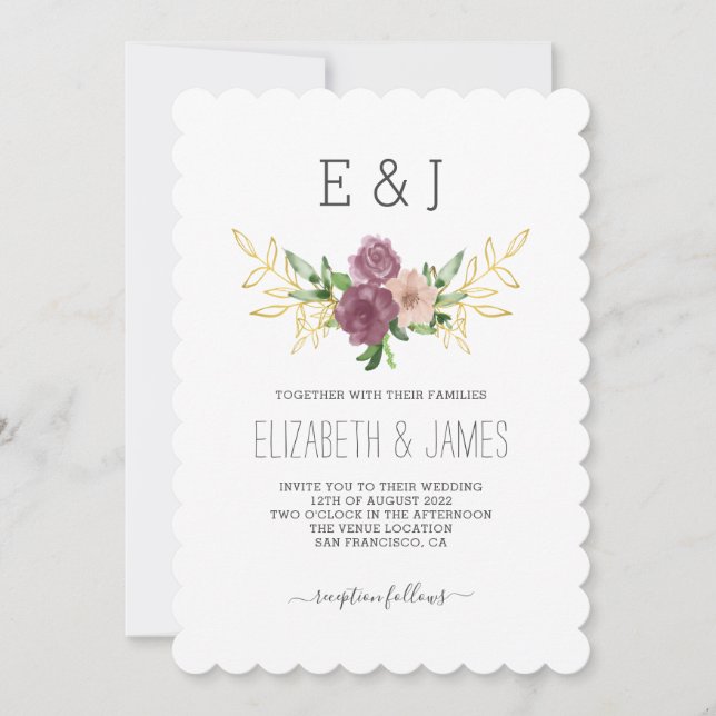 Elegante Spring Floral Monogram Wedding Einladung (Vorderseite)