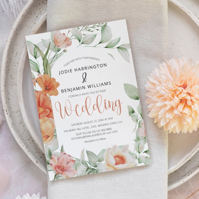 Elegante Spring Peach Floral Wedding Einladung (Von Creator hochgeladen)
