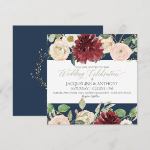 Elegante Spring Wedding Chrysanthemum Burgundy Ros Einladung