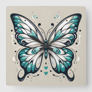 Elegante Square Butterfly Wall Clock Quadratische Wanduhr