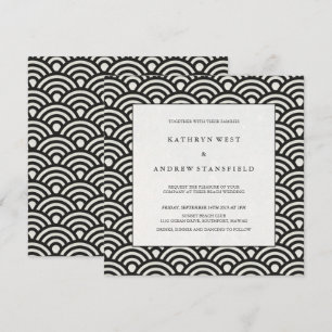 Elegante Square Schwarz-Weiß-Gemusterte Hochzeit Einladung