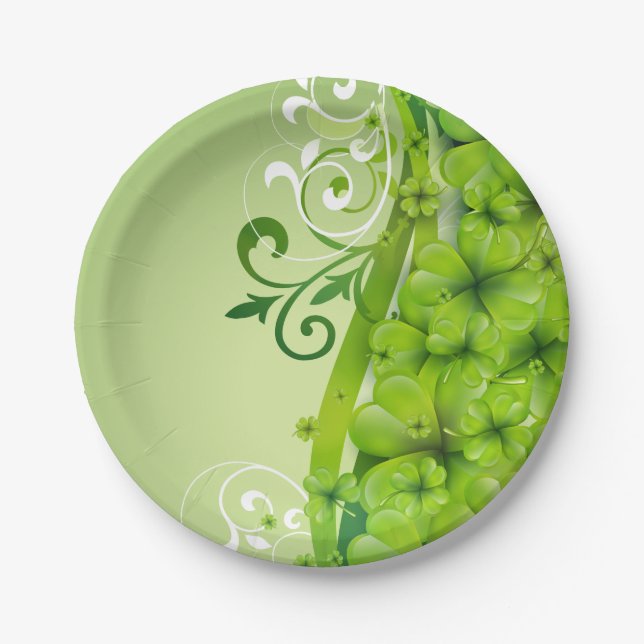 Elegante St. Patrick's Day Kleeblatts und Scrolls Pappteller (Vorderseite)
