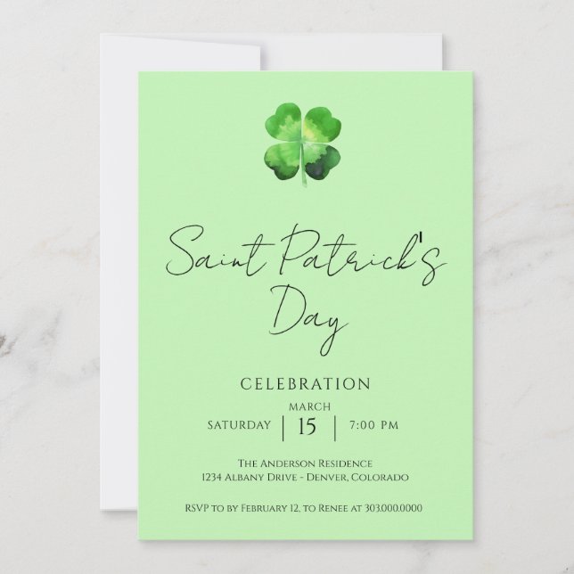 Elegante St.-Patricks-Party  Einladung (Vorderseite)