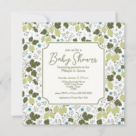 Elegante Stachelbeer- und Blaue Blumen Baby Shower Einladung
