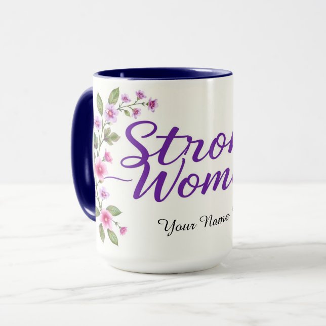 Elegante starke Frauen Lila Schrift Blumenmuster Tasse (Vorderseite Links)