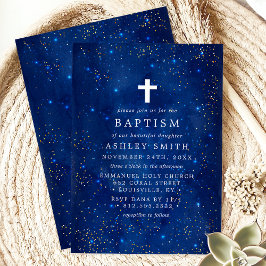 Elegante Starry Night mit Cross Baptisse Einladung