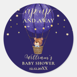 Elegante Stars Bear Hot Air Ballon Boy Baby Dusche Runder Aufkleber