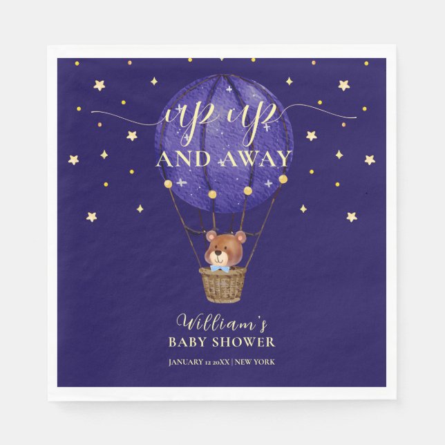 Elegante Stars Bear Hot Air Ballon Boy Baby Dusche Serviette (Vorderseite)