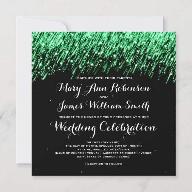 Elegante Stars für Hochzeiten "Emerald Green" Einladung (Vorderseite)