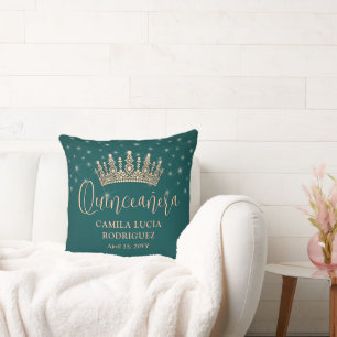 Elegante Stars Rose Gold Quinceñera Green Keepake Kissen