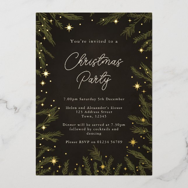 Elegante Stars Weihnachts-Party Einladung (Vorderseite)