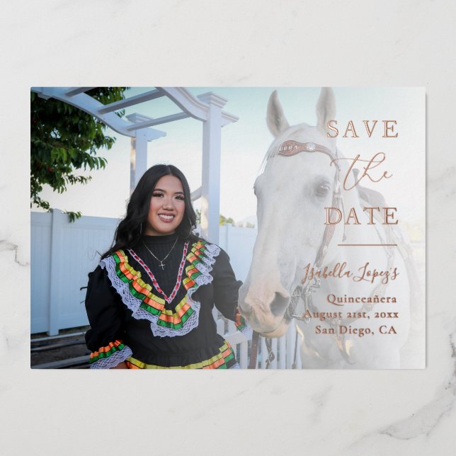 Elegante Statement Foto Rose Gold Save the Date Folieneinladung (Vorderseite)