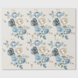 Elegante Staubblau- und Creme-Rosen-Hochzeit Geschenkpapier