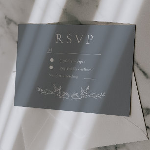Elegante Staubblaue Blatt-Linienkunst-Hochzeit RSVP Karte