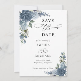 Elegante staubblaue Blumen-Save-the-Date-Karte Save The Date