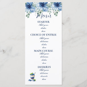 Elegante Staubblaue Blumige Eukalyptus-Hochzeit Menükarte