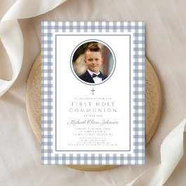 Elegante staubblaue Bogen-Foto für Jungen zur Erst Einladung