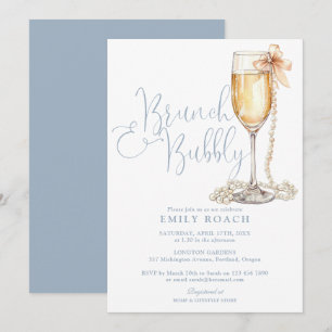 Elegante staubblaue Brunch- und Sekt-Brautparty Einladung