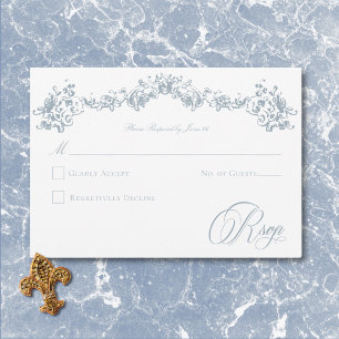 Elegante staubblaue Chinoiserie-Engel-Hochzeit RSVP Karte