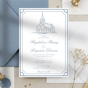Elegante staubblaue christliche Kapelle Kirchenhoc Einladung