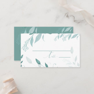 Elegante staubblaue Eukalyptus-Teal-Blumenhochzeit Platzkarte