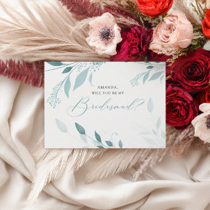 Elegante staubblaue Eukalyptus-Teal-Blumenhochzeit Postkarte