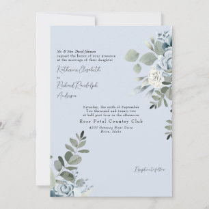 Elegante Staubblaue Florale Brauteltern  Einladung
