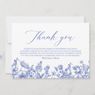 Elegante staubblaue florale Bridal Shower Dankeskarte