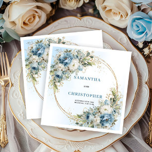 Elegante staubblaue florale goldene Hochzeitsservi Serviette