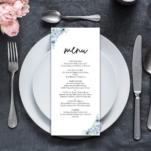 Elegante staubblaue florale Hochzeit Menükarte
