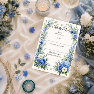 Elegante staubblaue florale Hochzeit RSVP Karte