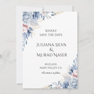 Elegante staubblaue florale Hochzeit Save The Date