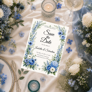 Elegante staubblaue florale Hochzeit Save The Date