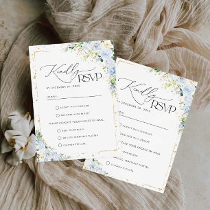 Elegante staubblaue florale Hochzeits-RSVP-Karte RSVP Karte