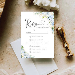 Elegante staubblaue florale Hochzeits-RSVP-Karte RSVP Karte