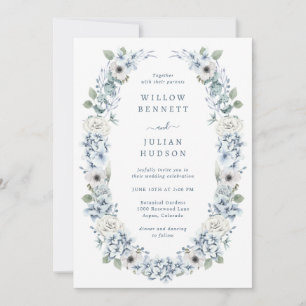 Elegante staubblaue florale Hochzeitseinladung Einladung