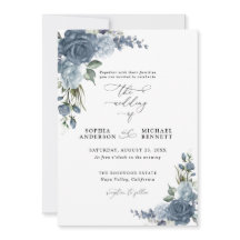 Elegante staubblaue florale Hochzeitseinladung